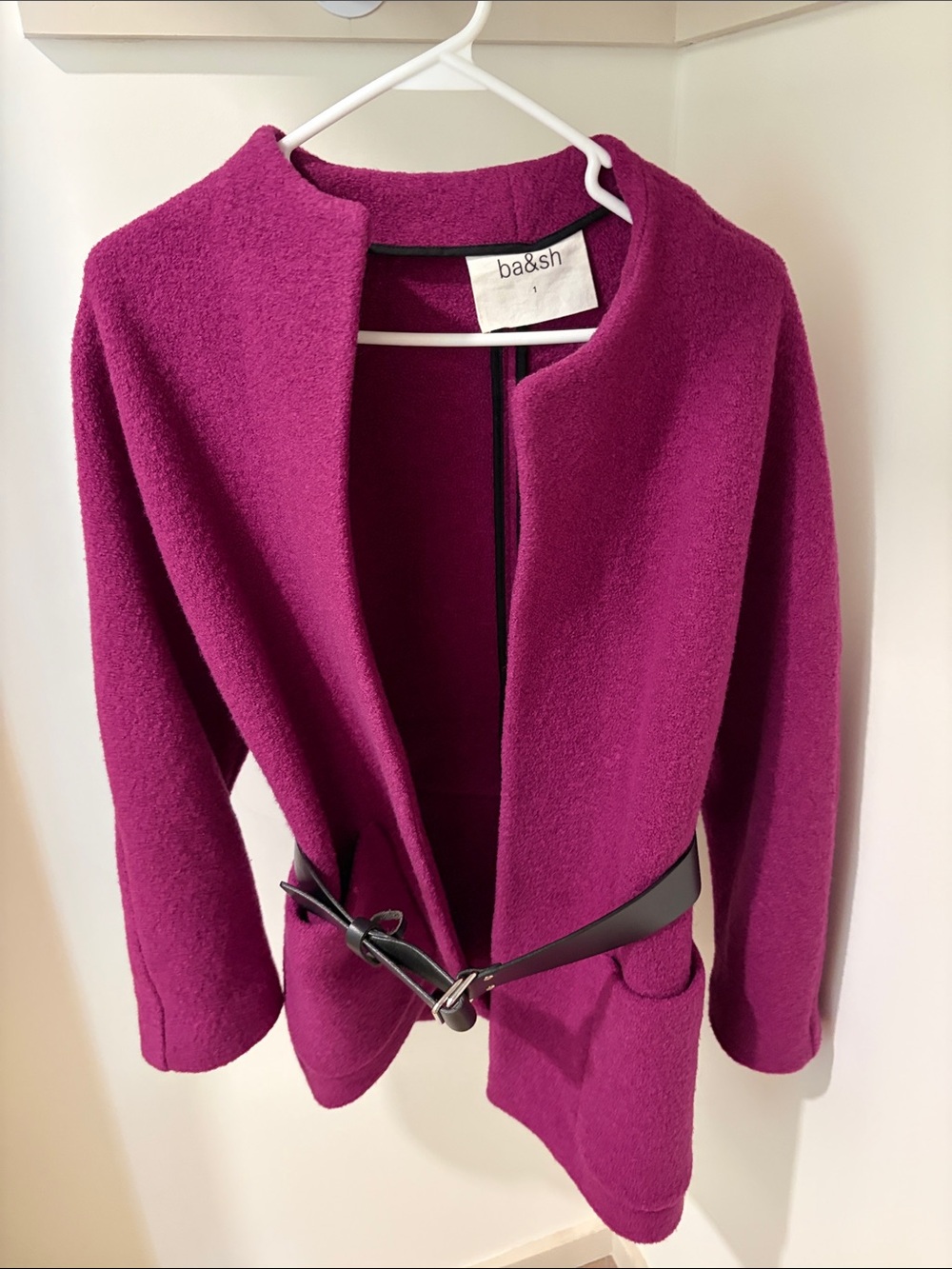 ba&sh Fuchsia Open-Front Coat with Black Belt Size 1